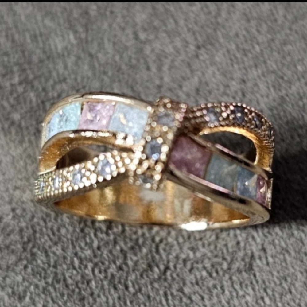Luxury Ring Wedding/Bridal Engagement 14k Gold filled multicolor Gem sz8